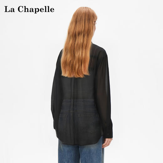 天猫同步【天丝莱赛尔】拉夏贝尔/La Chapelle莱赛尔单口袋长袖衬衫女秋季新款薄款垂感宽松休闲衬衣 商品图3