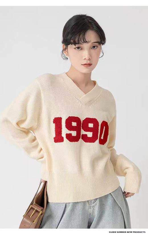 【孤品捡漏】G211米白撞色1990数字毛衣-喜出 商品图4