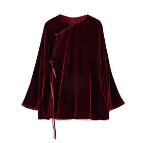 OPH W5217桑蚕丝真丝丝绒上衣新中式国风复古盘扣外套