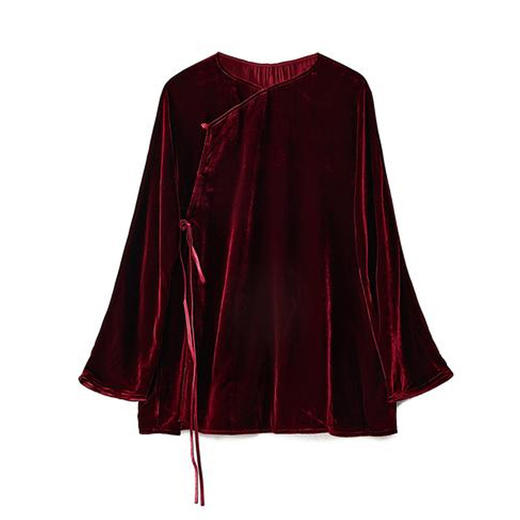 OPH W5217桑蚕丝真丝丝绒上衣新中式国风复古盘扣外套 商品图0