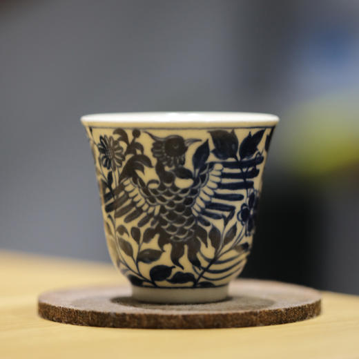 问鼎天石窑白陶泥元青花花神杯（凤穿牡丹） 商品图0