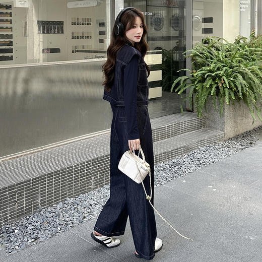 HR YDYX9370复古港风牛仔套装裤时尚休闲马甲上衣阔腿裤三件套 商品图1