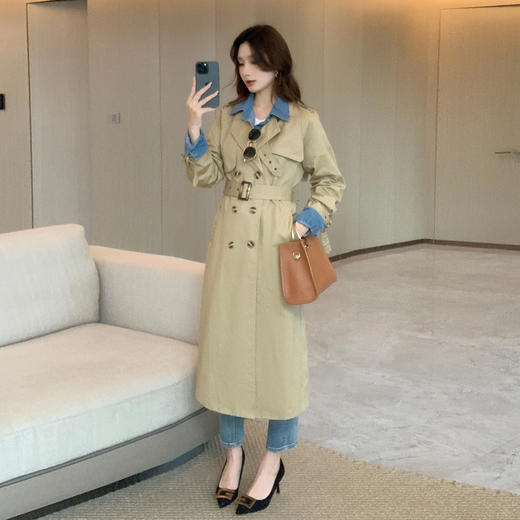 奢姿2025秋季新款时尚优雅大气韩版风衣气质翻领中长款百搭外套J9337024 商品图3