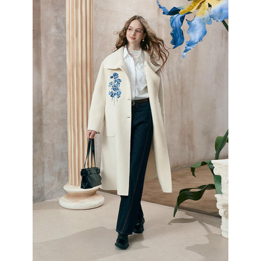 【暖冬内购】两三事梵高文艺穹顶絮雪2025秋冬新款绣花不对称翻领羊毛呢外套女 商品图3