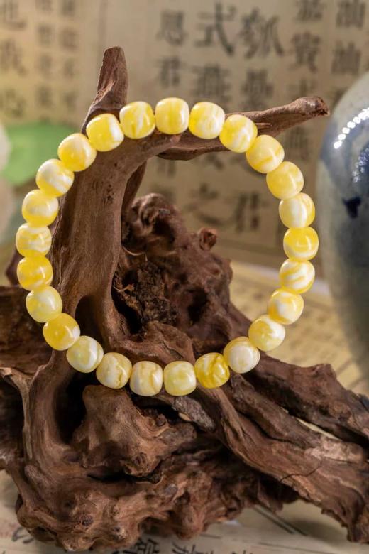 一周发货，附带权威检测证书【俄料蜜蜡手串】瓷白、金瓷白虎皮纹、金瓷白溶洞，3款花纹~2款咪数，7mm、9.5mm；3款手围尺寸，15厘米、19厘米、23厘米定制款 商品图2