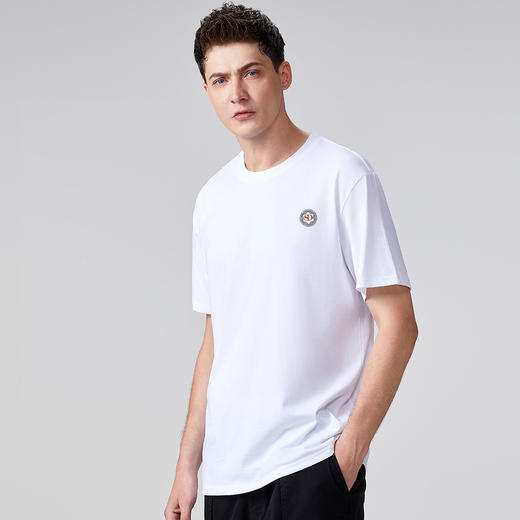 【100%棉】圣得西2025秋季新款男士胸前logo印花弹力圆领短袖T恤 商品图1