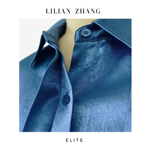 “定制”静奢风婉约雅韵法式静谧蓝醋酸长袖翻领衬衫连衣裙 2501080 商品图1