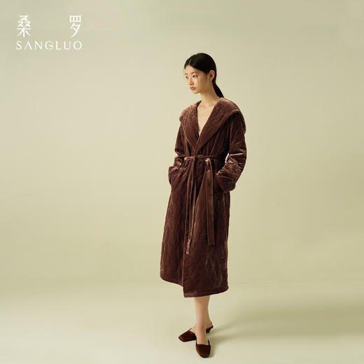 绒光织梦』桑罗绗棉丝绒晨袍复古休闲系带睡袍女家居服秋冬可外穿 商品图3