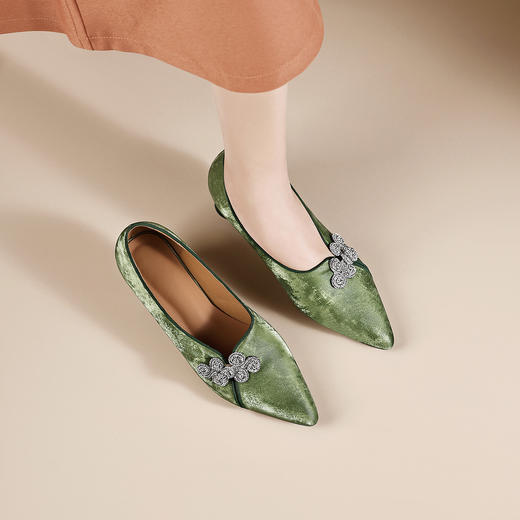 OLDD127-9民族风真皮女鞋粗跟深口新中式尖头高跟鞋2025年春秋新款时装单鞋 商品图2