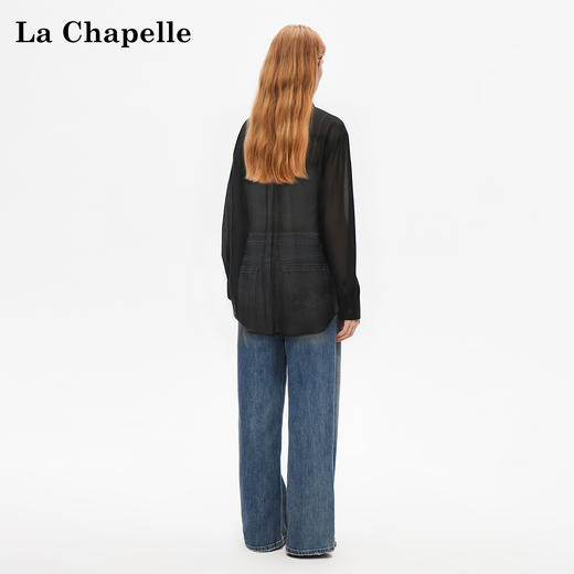 天猫同步【天丝莱赛尔】拉夏贝尔/La Chapelle莱赛尔单口袋长袖衬衫女秋季新款薄款垂感宽松休闲衬衣 商品图10
