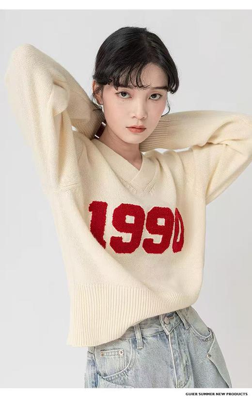 【孤品捡漏】G211米白撞色1990数字毛衣-喜出 商品图3