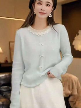 【孤品捡漏】G183 样衣微脏（羊毛）小清新浅蓝蝴蝶扣毛衣-喜出