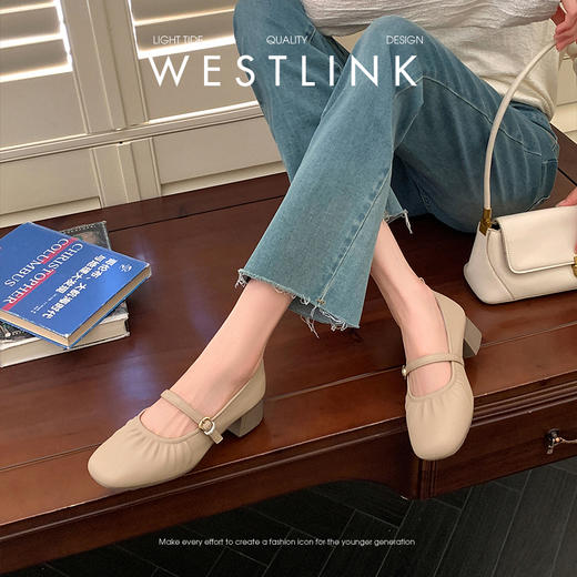 西遇中跟单鞋女新款秋季法式小香风粗跟小皮鞋白色玛丽珍鞋K1656952 商品图2