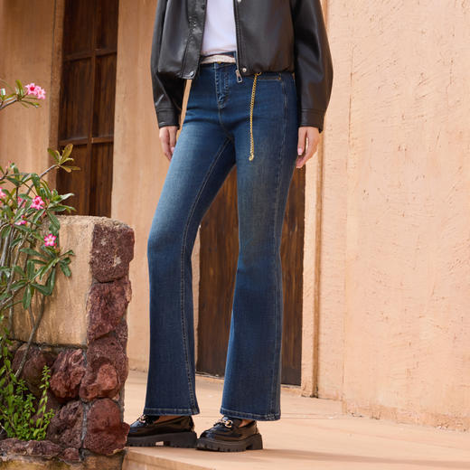 半身缘女裤 秋季怀旧洗水复古时尚喇叭牛仔裤253202M10120015 商品图0