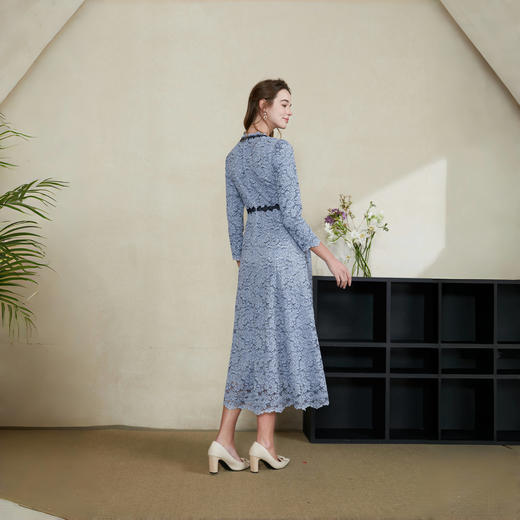 司歌绒感蕾丝修身高贵长袖连衣裙A901238X 商品图3