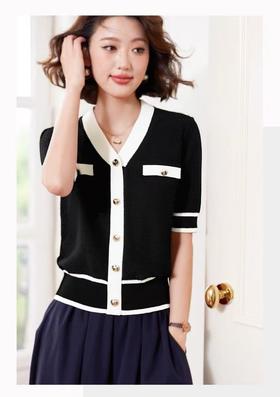 【孤品捡漏】G222夏季冰丝针织拼色短袖-喜出