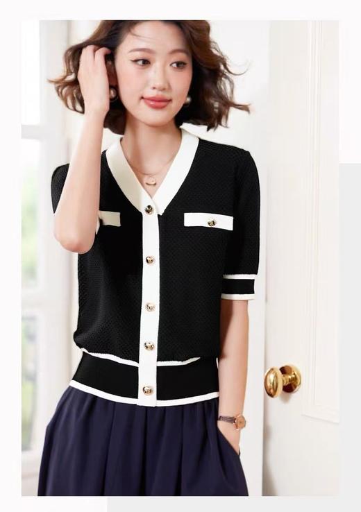 【孤品捡漏】G222夏季冰丝针织拼色短袖-喜出 商品图0