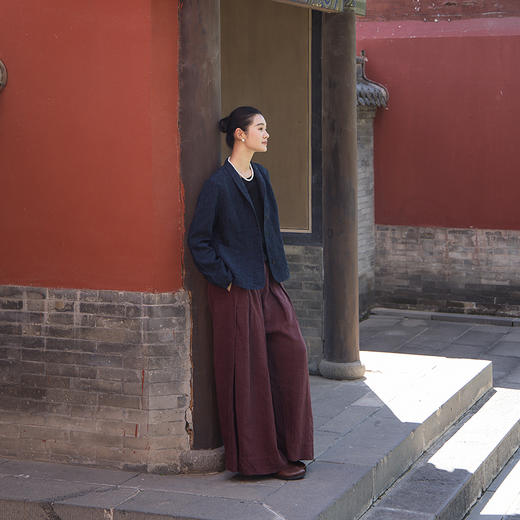 绽放旅行女装597朵/加厚色织亚麻复古文艺翻领系扣长袖西装外套女 商品图3