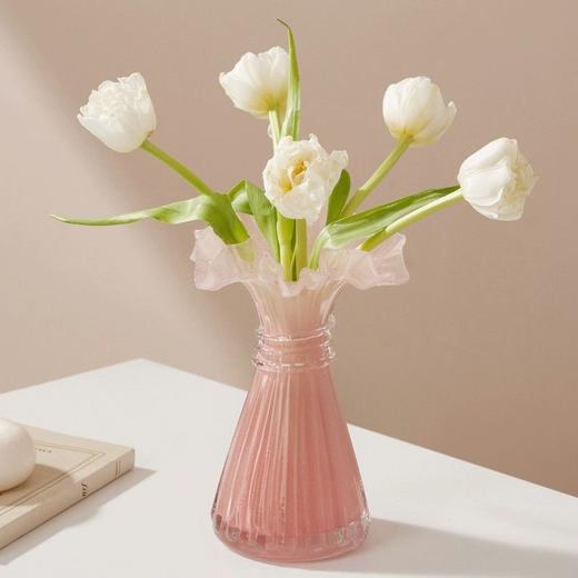 裙边缠丝玻璃花瓶小肚瓶精致创意小巧精致插花玻璃花瓶家居摆件 商品图1