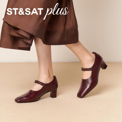 【精选牛皮】星期六复古褶皱感粗跟玛丽珍SSD3111059 商品图2