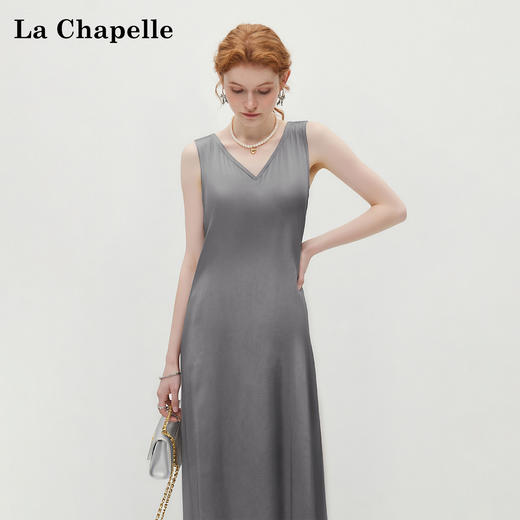 会员福利【轻奢！100人丝】拉夏贝尔/La Chapelle后镂空背心连衣裙女气质高级感小众通勤时尚长裙无袖裙 商品图3