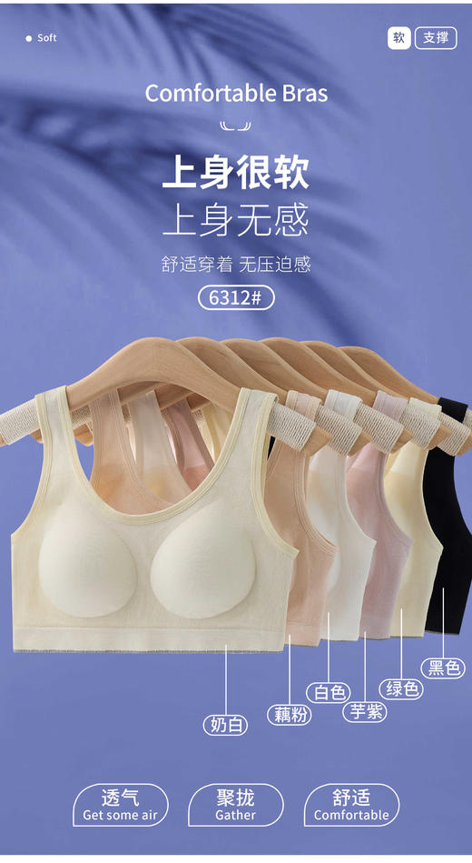 少女文胸宽肩带固定杯三阶段聚拢美背内衣6312 商品图6