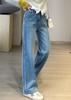 立体竖线软糯四面弹直筒牛仔裤养眼蓝窄版滞留裤 商品缩略图1