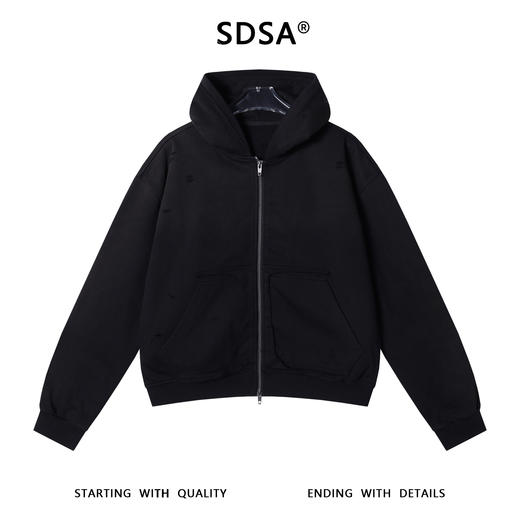 87650SDSA男士春秋新款痞帅男装破洞拉链连帽短款卫衣潮牌宽松开衫上衣 商品图1