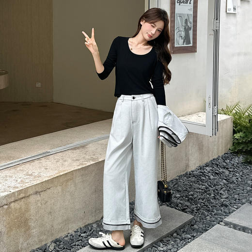 HR YDYX9371复古风酷飒时尚套装裤牛仔马甲t恤阔腿裤三两件套 商品图1