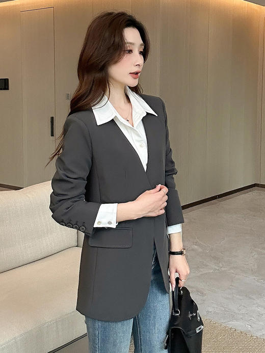 奢姿2025秋季新款气质无领一粒扣西服外套韩版休闲通勤小西装J93337008# 商品图3