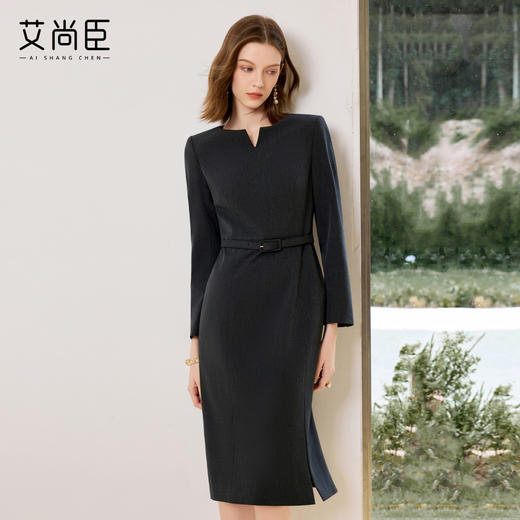 艾尚臣深灰色气质连衣裙女高级感早秋收腰职业套裙气质女神范正装 商品图1
