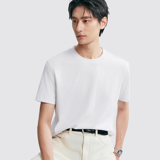 棉仓366801013-全棉磨毛绒感圆领短袖T恤 商品图0
