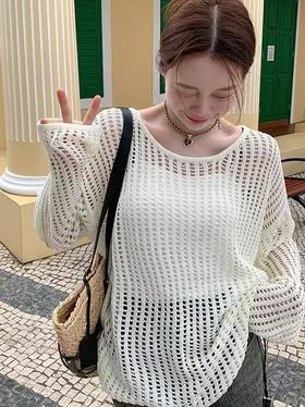【孤品捡漏】G197米白镂空单件针织衫-喜出