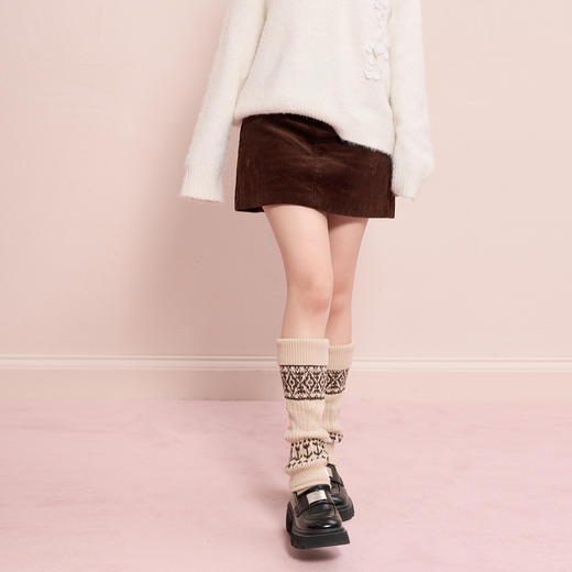 三彩2025新款秋冬民族风提花针织袜套配饰混棉保暖小腿袜复古通勤 商品图3