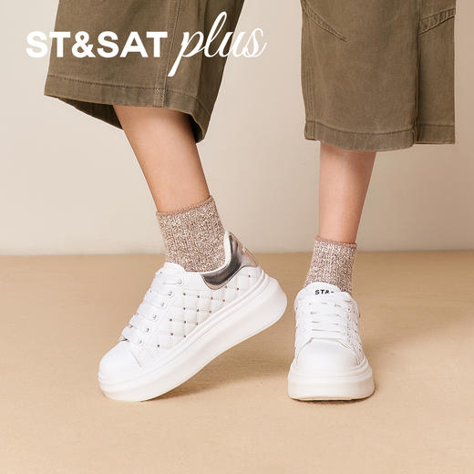 星期六时尚百搭菱格铆钉小白鞋SSD3112041 商品图7
