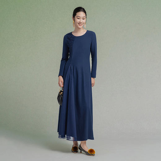 【林栖设计小店】【手工钩花】纯棉连衣裙拼飞片2025秋冬新款多色绣花长裙1954085 商品图0