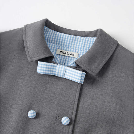 HERLIAN2025年秋季新品女士绵羊毛短外套格纹拼色设计蝴蝶结装饰 商品图3