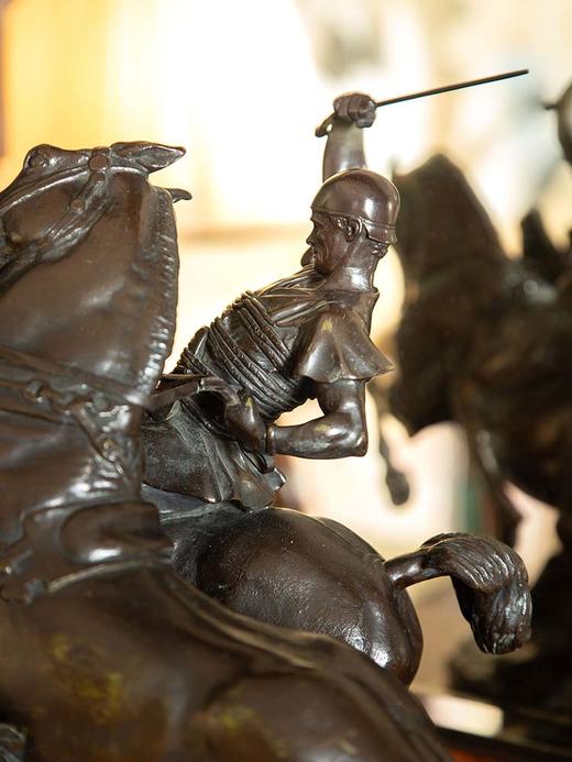 独角鹿西洋古董1880年代法国雕塑家Emmanuel Frémiet签名创作出品青铜雕塑作品《罗马战车》 商品图4