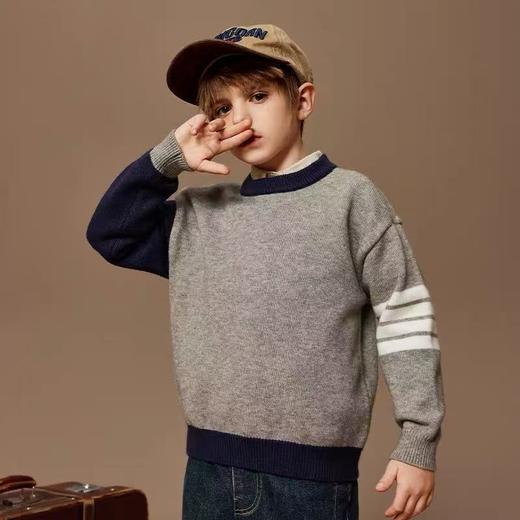 【孤品捡漏】官网198元（ASK品牌）G198男童灰色拼色四道杠袖毛衣-喜出 商品图2