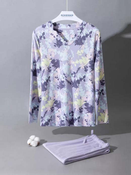 【棉莫水墨花卉】德国舒雅女士秋冬棉莫代尔睡衣印花舒适v领套头家居服套装31/25111H 商品图6