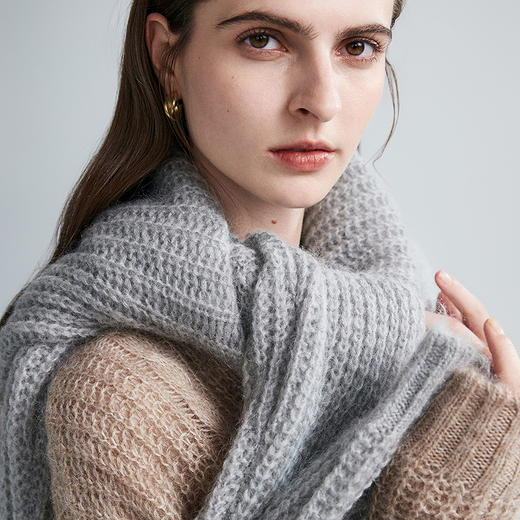 棉仓366605037-马海毛V领绞花毛衣 商品图3