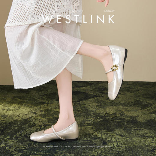 【限时秒杀】西遇玛丽珍鞋女新款秋季小个子内增高女鞋配裙子圆头银色单鞋K0057047 商品图2