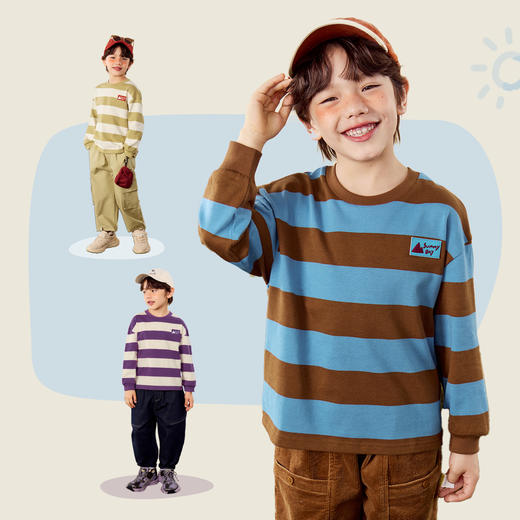 迷你巴拉男童长袖T恤秋纯棉透气舒适纯棉宽松内搭儿童上衣 商品图4