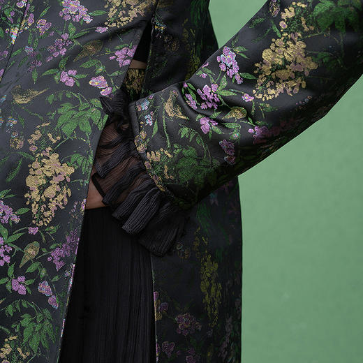 【林栖设计小店】【手工串珠】生活在左提花旗袍上衣拼桑蚕丝国风2025秋季新款长衫T1953304 商品图3