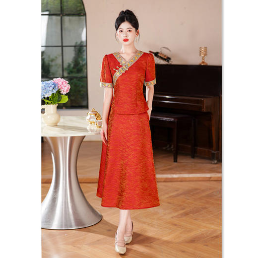 GX现代改良新中式低领旗袍上衣套装2025夏季新款日常可穿旗袍连衣裙 商品图3