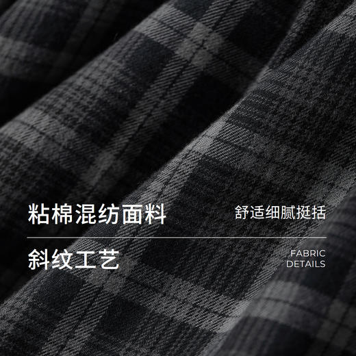 棉仓366604022-复古文艺黑灰格长袖衬衫 商品图2