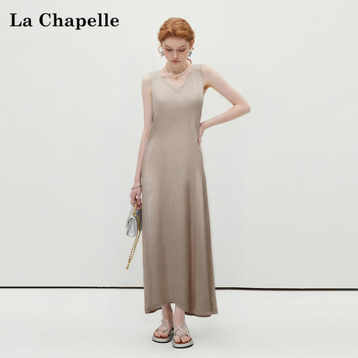 会员福利【轻奢！100人丝】拉夏贝尔/La Chapelle后镂空背心连衣裙女气质高级感小众通勤时尚长裙无袖裙 商品图1
