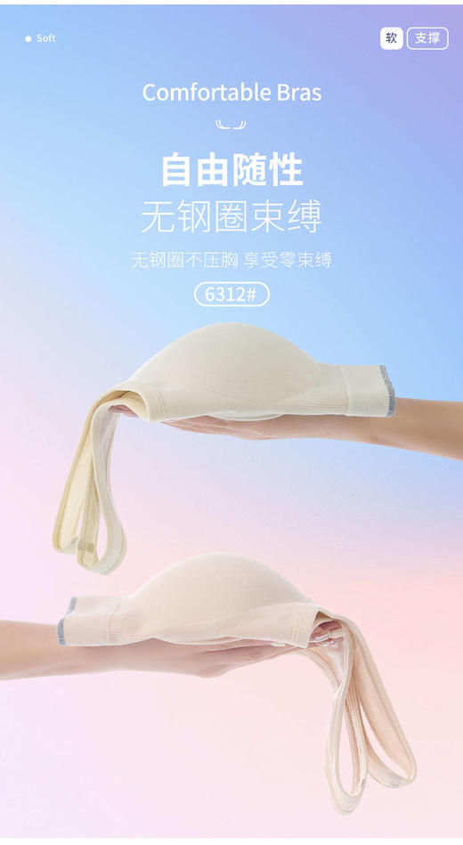 少女文胸宽肩带固定杯三阶段聚拢美背内衣6312 商品图0