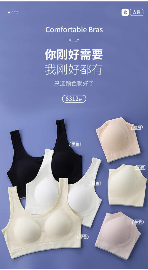 少女文胸宽肩带固定杯三阶段聚拢美背内衣6312 商品图10