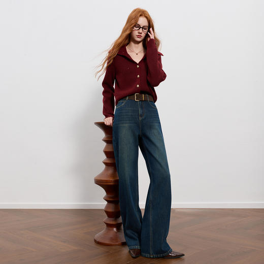 【奥利绒】三彩2025冬季新款牛仔裤休闲直筒裤宽松长裤简约Z 商品图2